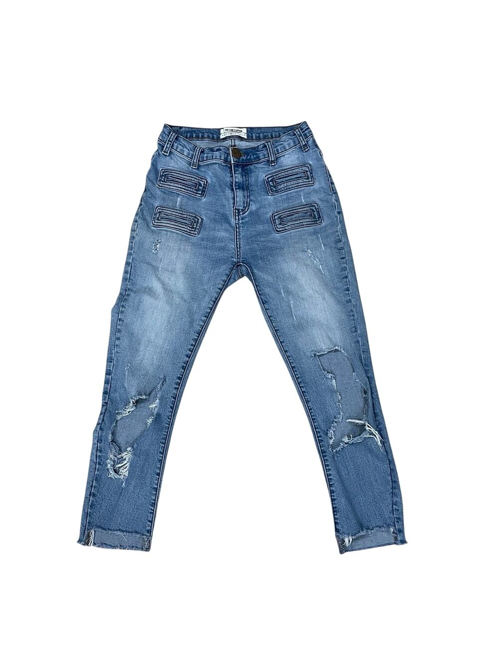 One X OneTeaspoon Distressed Baggy Jeans Women’s Size 26 Raw Ankle Hem 26”x23”